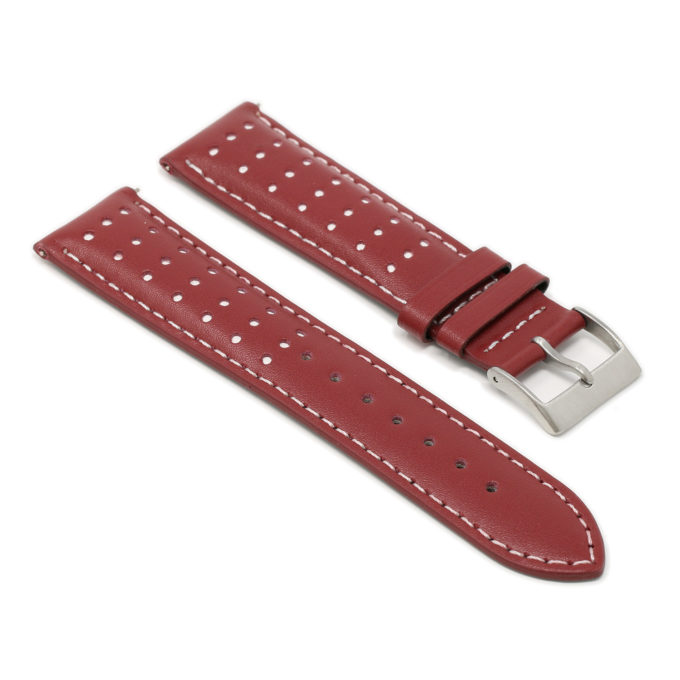Ra8.6.22 Angle Red & White DASSARI Perforated Leather Racing Rally Watch Band Quick Release Strap 18mm 20mm 22mm 24mm Apple Watch