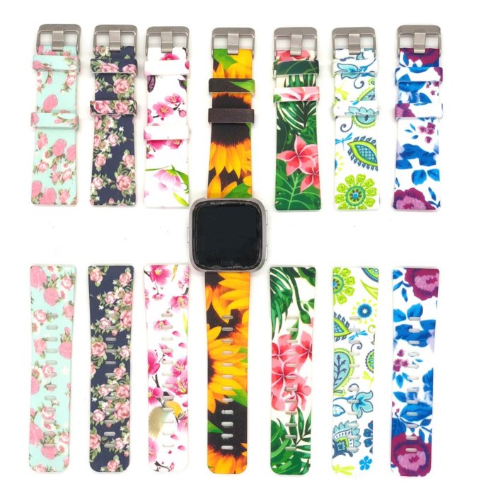 Fb.m51 All Colour StrapsCo Silicone Rubber Watch Band Strap With Floral Pattern For Fitbit Versa
