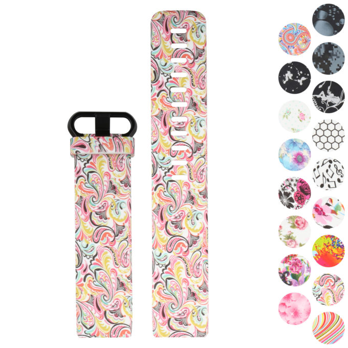 Fb.r38.h Gallery Light Paisley StrapsCo Patterned Silicone Rubber Watch Band Strap For Fitbit Charge 3