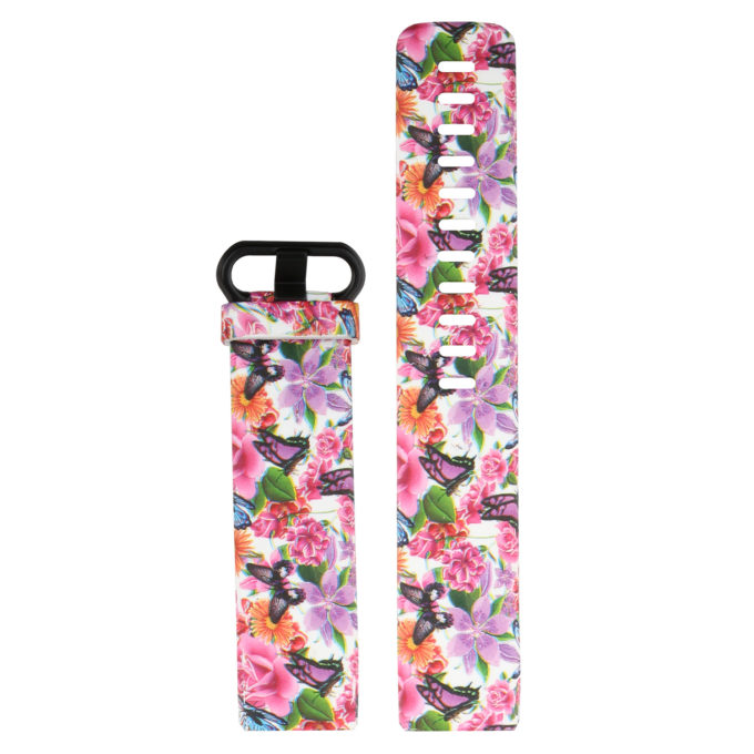 Fb.r38.p Main Butterfly Flowers StrapsCo Patterned Silicone Rubber Watch Band Strap For Fitbit Charge 3