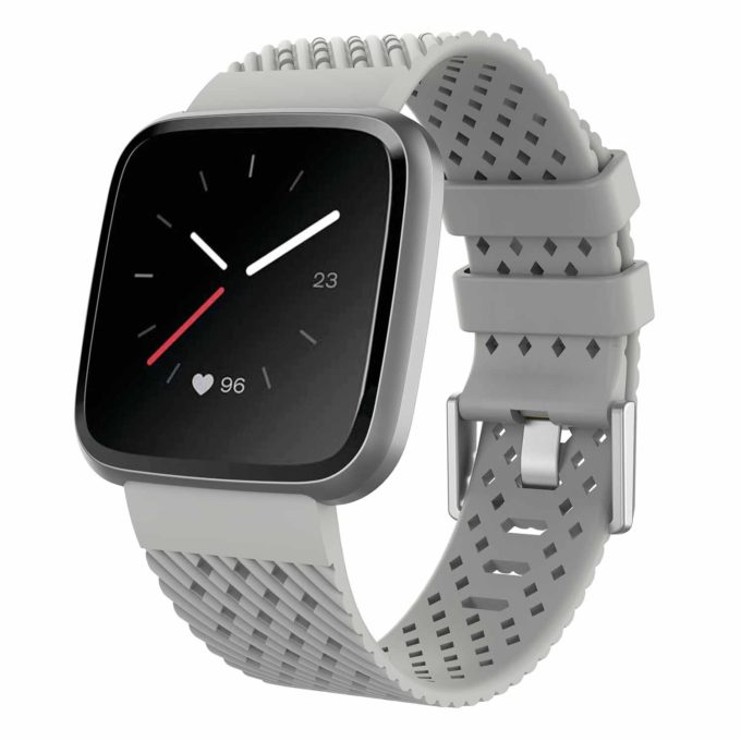 Fb.r44.7 Main Grey StrapsCo Perforated Silicone Rubber Watch Band Strap For Fitbit Versa