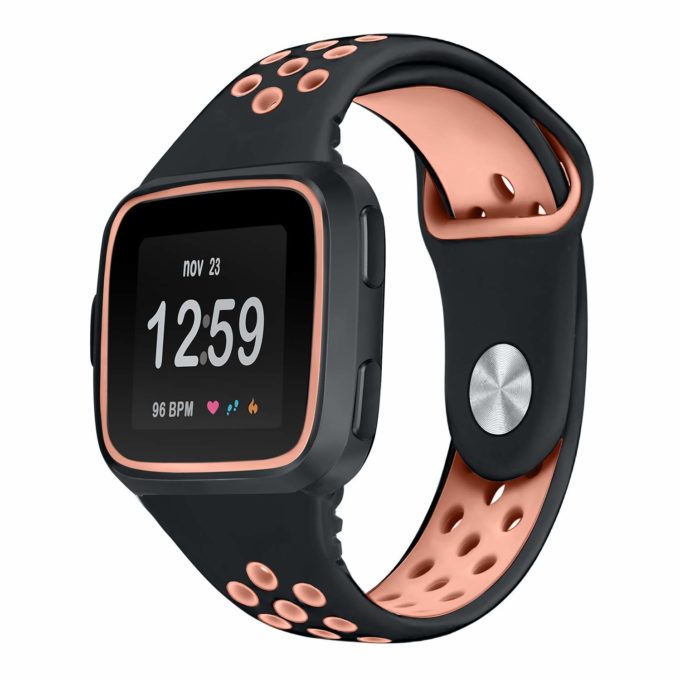 Fb.r47.1.13 Main Black & Pink StrapsCo Perforated Rubber Watch Band Strap For Fitbit Versa