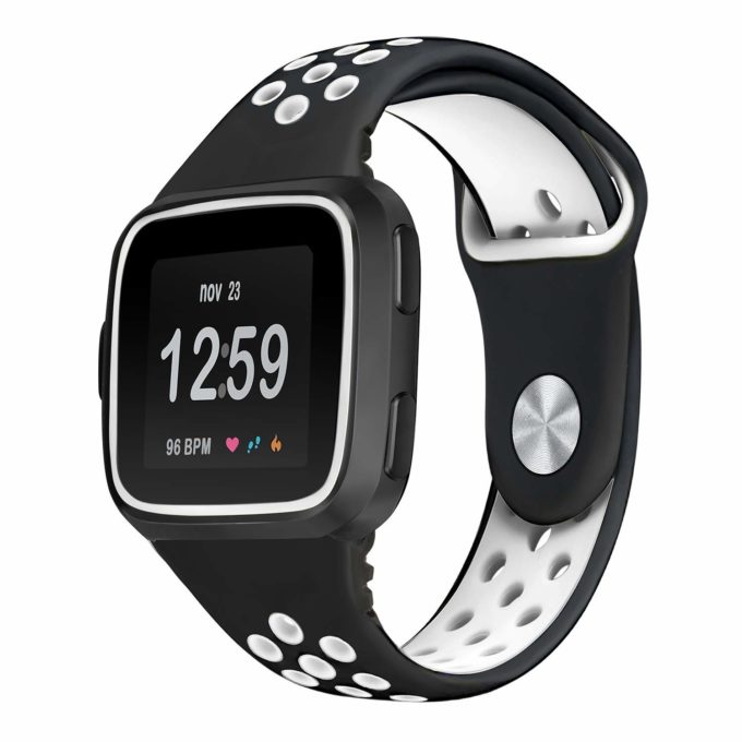 Fb.r47.1.22 Main Black & White StrapsCo Perforated Rubber Watch Band Strap For Fitbit Versa