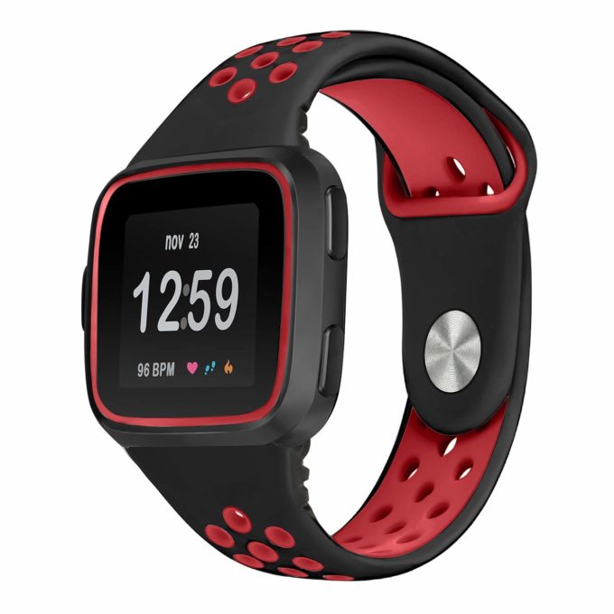 Fb.r47.1.6 Main Black & Red StrapsCo Perforated Rubber Watch Band Strap For Fitbit Versa