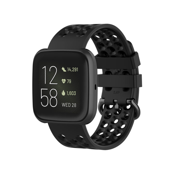 Fb.r49.1 Main Black StrapsCo Perforated Silicone Rubber Watch Band Strap For Fitbit Versa