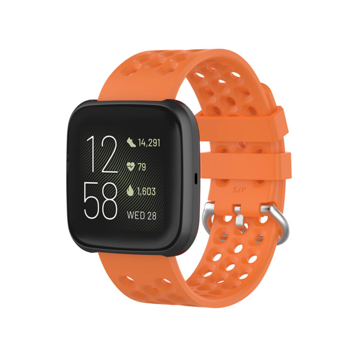 Fb.r49.12a Main Orange StrapsCo Perforated Silicone Rubber Watch Band Strap For Fitbit Versa