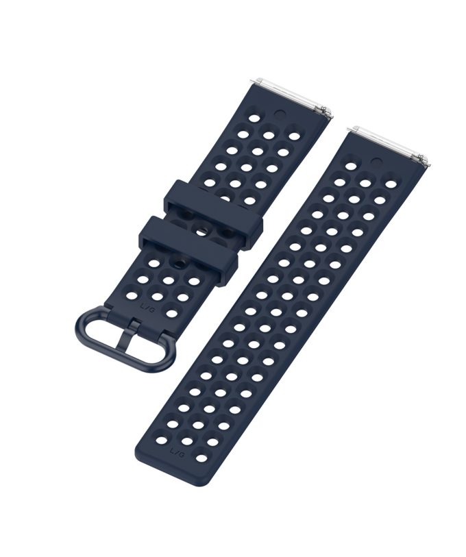 Fb.r49.5 Angle Navy Blue StrapsCo Perforated Silicone Rubber Watch Band Strap For Fitbit Versa
