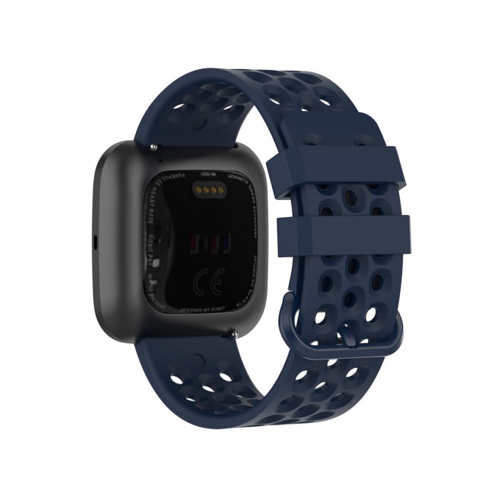 Fb.r49.5 Back Navy Blue StrapsCo Perforated Silicone Rubber Watch Band Strap For Fitbit Versa
