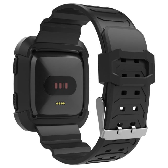 Fb.r50.1 Back Black StrapsCo Silicone Rubber Watch Band Strap With 2 Pronged Buckle For Fitbit Versa