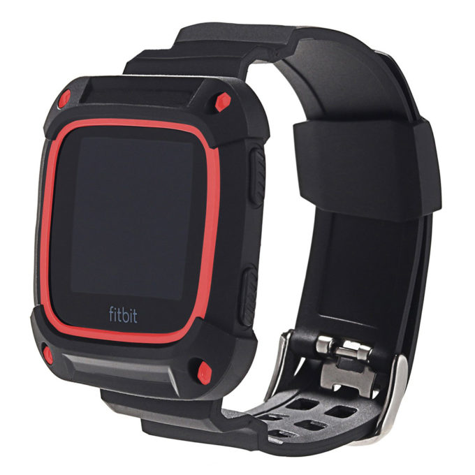 Fb.r50.1.6 Main Black & Red StrapsCo Silicone Rubber Watch Band Strap With 2 Pronged Buckle For Fitbit Versa