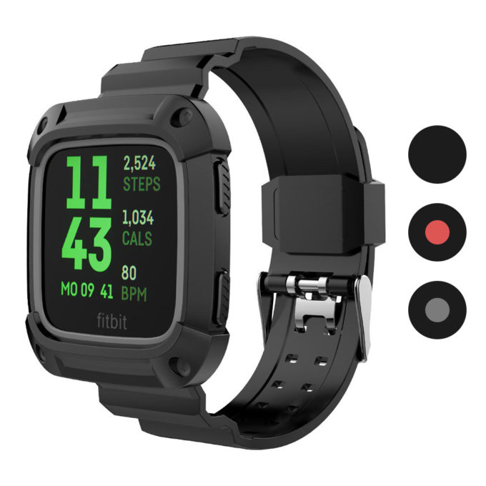 Fb.r50.1.7 Gallery Black & Grey StrapsCo Silicone Rubber Watch Band Strap With 2 Pronged Buckle For Fitbit Versa
