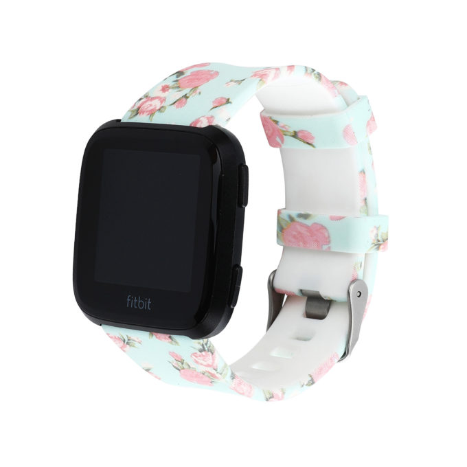 Fb.r51.a Main Roses StrapsCo Silicone Rubber Watch Band Strap With Floral Pattern For Fitbit Versa