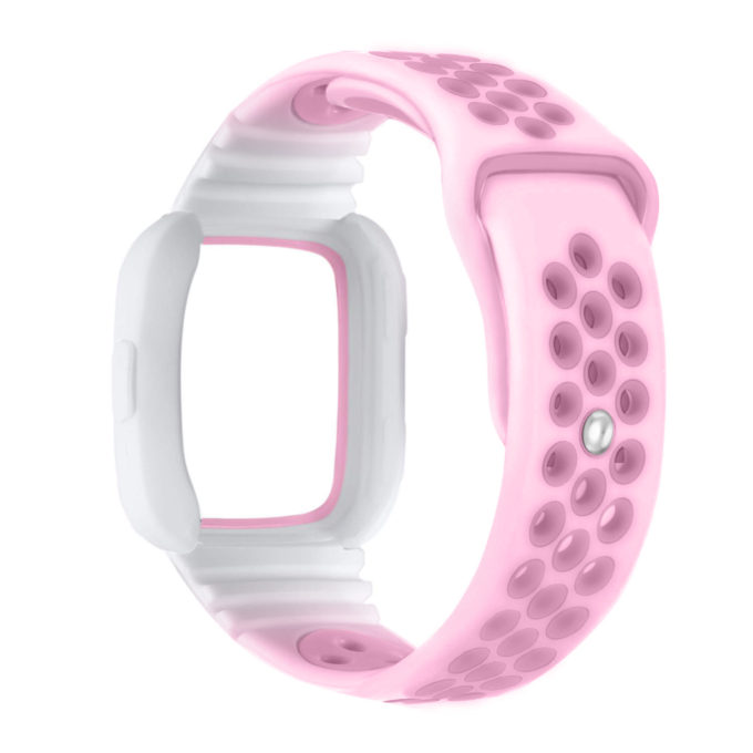 Fb.r47.22.13 Back White & Faded Pink StrapsCo Perforated Rubber Watch Band Strap For Fitbit Versa