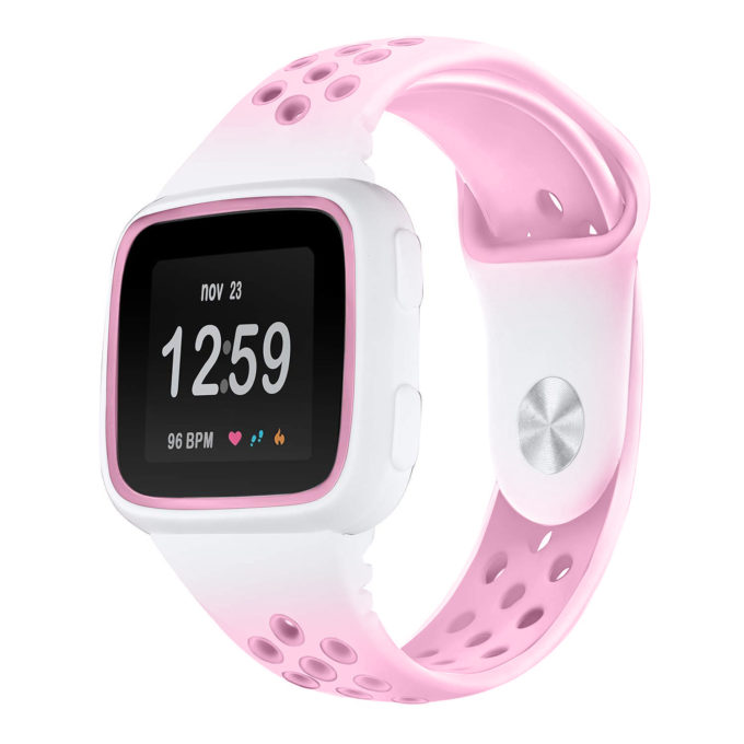 Fb.r47.22.13 Main White & Faded Pink StrapsCo Perforated Rubber Watch Band Strap For Fitbit Versa