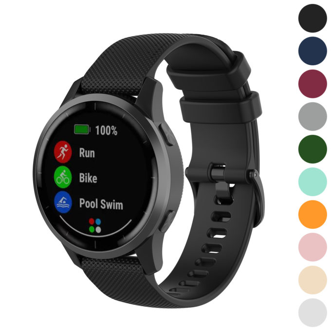 G.r43.1 Gallery Black StrapsCo Silicone Rubber Watch Band Strap For Garmin Vivoactive 4