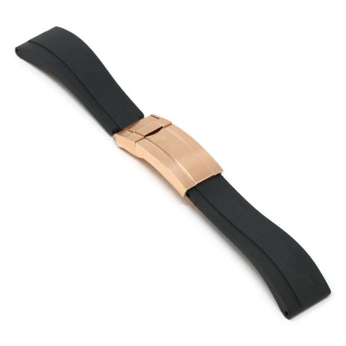 R.rx3.1.rg Angle Black (Rose Gold Clasp) StrapsCo Silicone Rubber Replacement Watch Band Strap For Rolex With Straight Ends