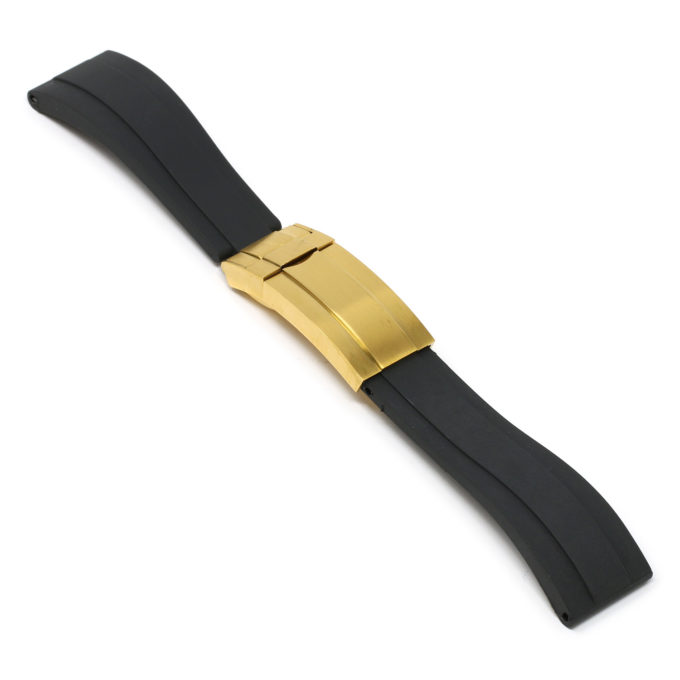 R.rx3.1.yg Angle Black (Yellow Gold Clasp) StrapsCo Silicone Rubber Replacement Watch Band Strap For Rolex With Straight Ends