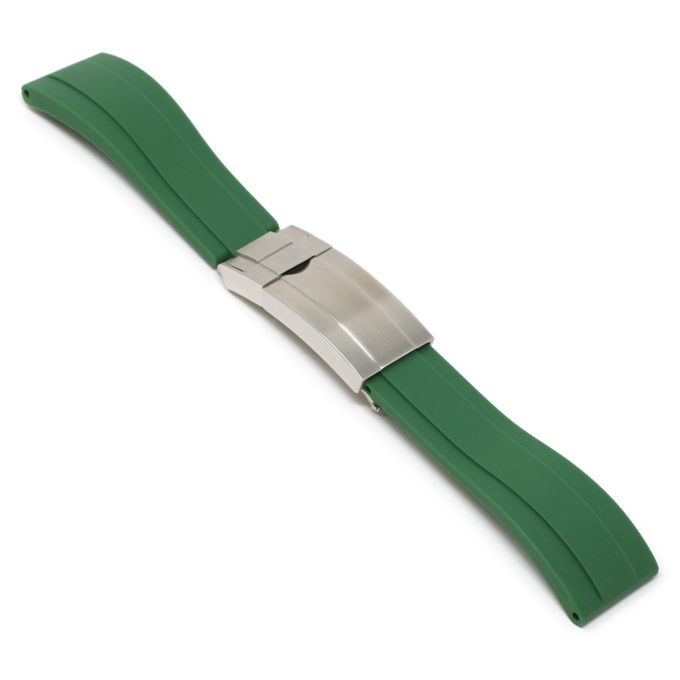R.rx3.11.bs Angle Green (Brushed Silver Clasp) StrapsCo Silicone Rubber Replacement Watch Band Strap For Rolex With Straight Ends