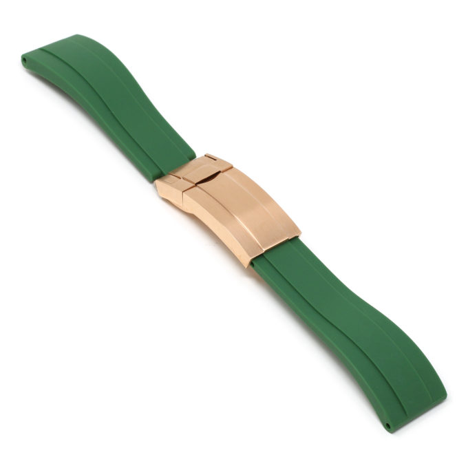 R.rx3.11.rg Angle Green (Rose Gold Clasp) StrapsCo Silicone Rubber Replacement Watch Band Strap For Rolex With Straight Ends