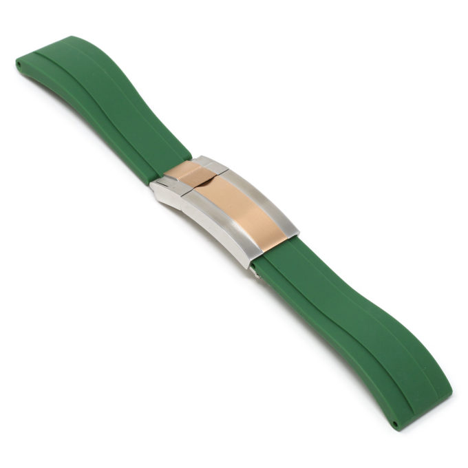 R.rx3.11.ss.rg Angle Green (Silver & Rose Gold Clasp) StrapsCo Silicone Rubber Replacement Watch Band Strap For Rolex With Straight Ends
