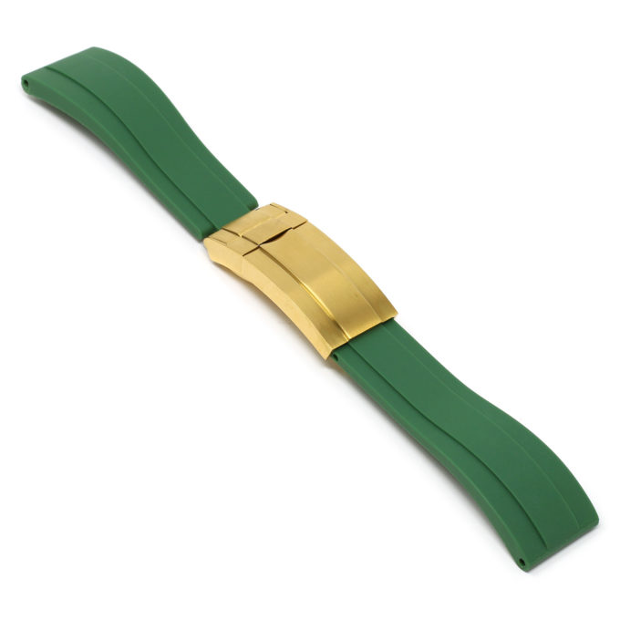 R.rx3.11.yg Angle Green (Yellow Gold Clasp) StrapsCo Silicone Rubber Replacement Watch Band Strap For Rolex With Straight Ends