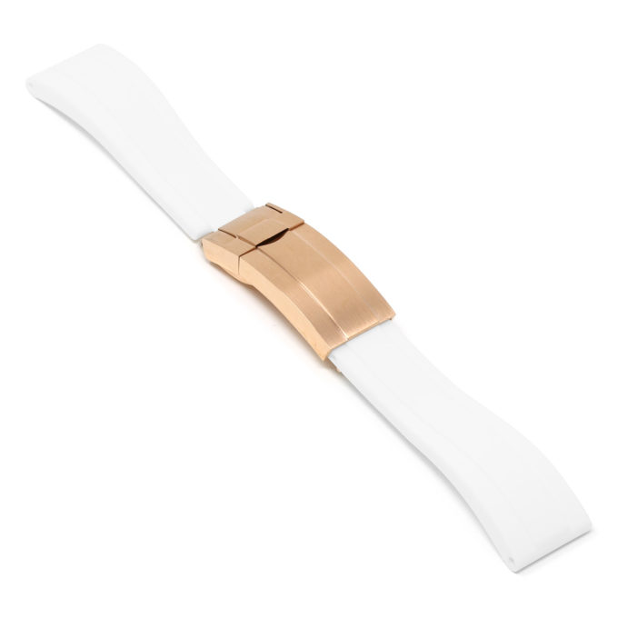 R.rx3.22.rg Angle White (Rose Gold Clasp) StrapsCo Silicone Rubber Replacement Watch Band Strap For Rolex With Straight Ends