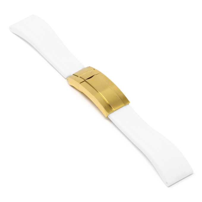 R.rx3.22.yg Angle White (Yellow Gold Clasp) StrapsCo Silicone Rubber Replacement Watch Band Strap For Rolex With Straight Ends