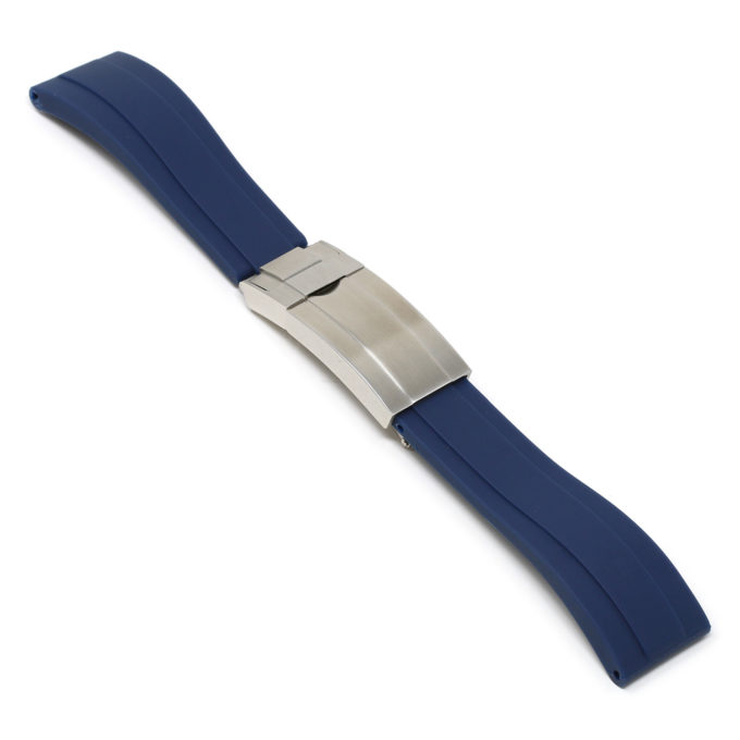 R.rx3.5.bs Angle Blue (Brushed Silver Clasp) StrapsCo Silicone Rubber Replacement Watch Band Strap For Rolex With Straight Ends