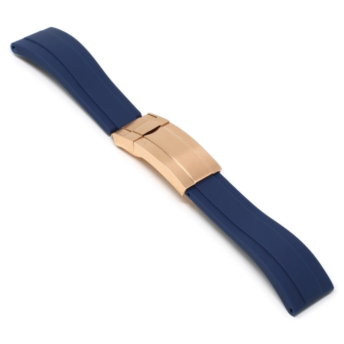 R.rx3.5.rg Angle Blue (Rose Gold Clasp) StrapsCo Silicone Rubber Replacement Watch Band Strap For Rolex With Straight Ends