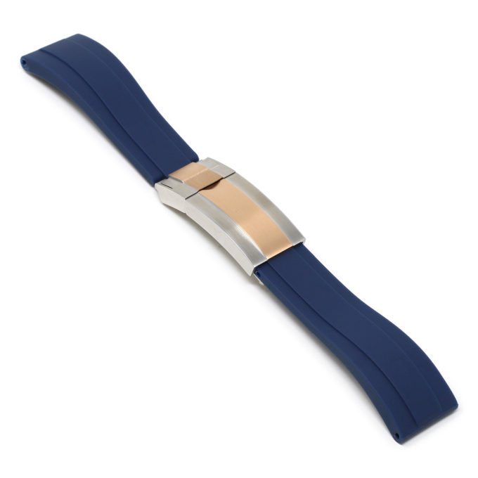 R.rx3.5.ss.rg Angle Blue (Silver & Rose Gold Clasp) StrapsCo Silicone Rubber Replacement Watch Band Strap For Rolex With Straight Ends