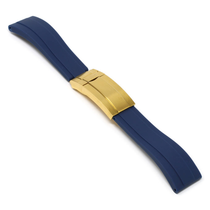 R.rx3.5.yg Angle Blue (Yellow Gold Clasp) StrapsCo Silicone Rubber Replacement Watch Band Strap For Rolex With Straight Ends