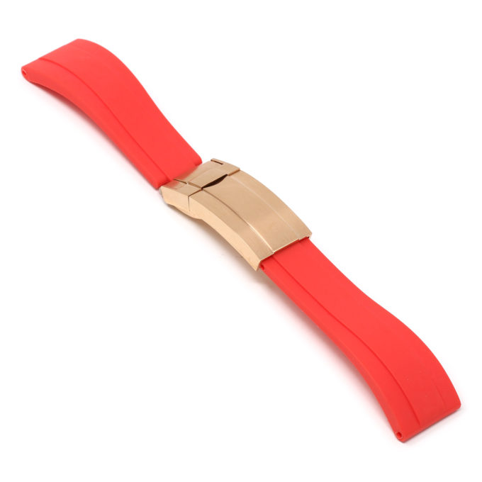 R.rx3.6.rg Angle Red (Rose Gold Clasp) StrapsCo Silicone Rubber Replacement Watch Band Strap For Rolex With Straight Ends