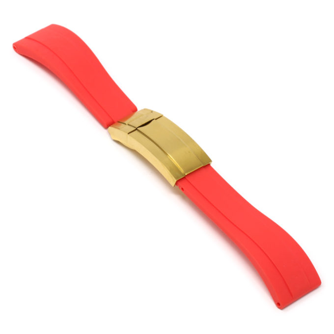 R.rx3.6.yg Angle Red (Yellow Gold Clasp) StrapsCo Silicone Rubber Replacement Watch Band Strap For Rolex With Straight Ends