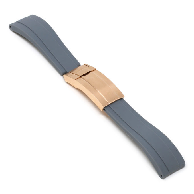 R.rx3.7.rg Angle Grey (Rose Gold Clasp) StrapsCo Silicone Rubber Replacement Watch Band Strap For Rolex With Straight Ends