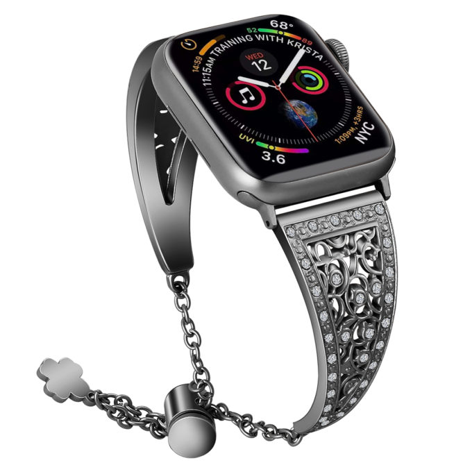 a.m39.mb Main Black StrapsCo Stainless Steel Adjustable Bracelet with Rhinestones for Apple Watch Series 12345