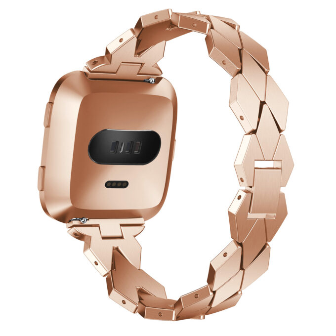 fb.m101.rg Back Rose Gold StrapsCo Stainless Steel Diamond Shape Watch Band Strap for Fitbit Versa