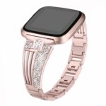 fb.m104.rg Main Rose Gold StrapsCo Stainless Steel Metal Link Watch Bracelet Band with Rhinestones for Fitbit Versa