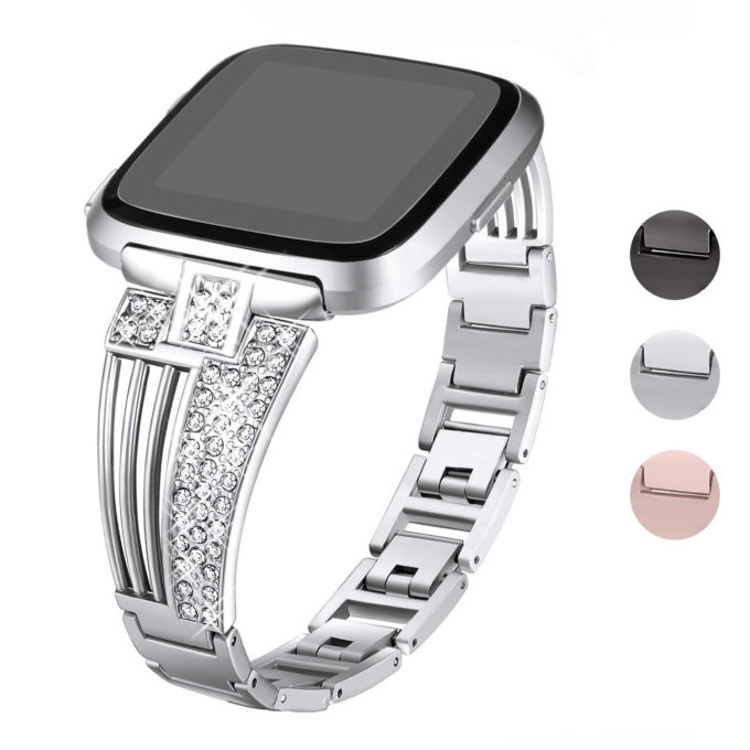 fb.m104.ss Gallery Silver StrapsCo Stainless Steel Metal Link Watch Bracelet Band with Rhinestones for Fitbit Versa