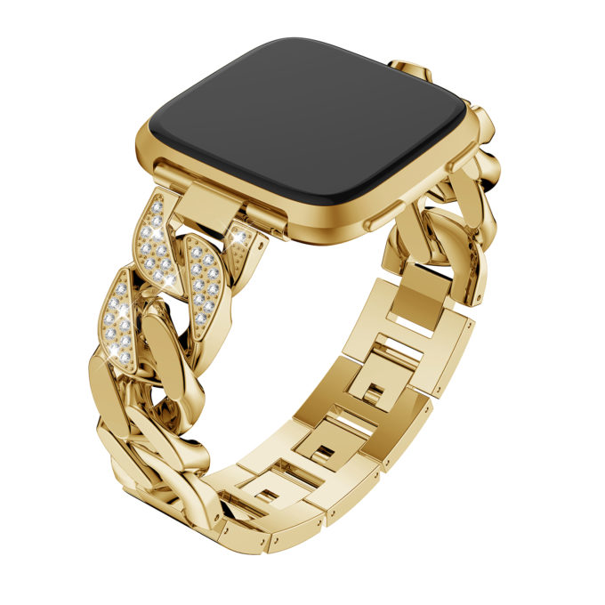 fb.m105.yg Main Yellow Gold StrapsCo Alloy Metal Link Watch Bracelet Band with Rhinestones for Fitbit Versa
