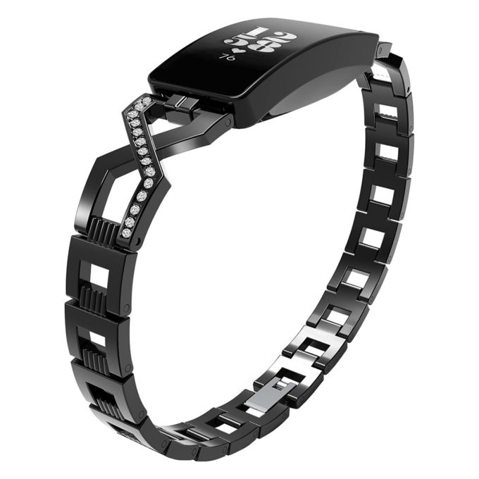 Fb.m91.mb Main Black StrapsCo Alloy Metal Link Watch Bracelet Band With Rhinestones For Fitbit Inspire & Inspire HR