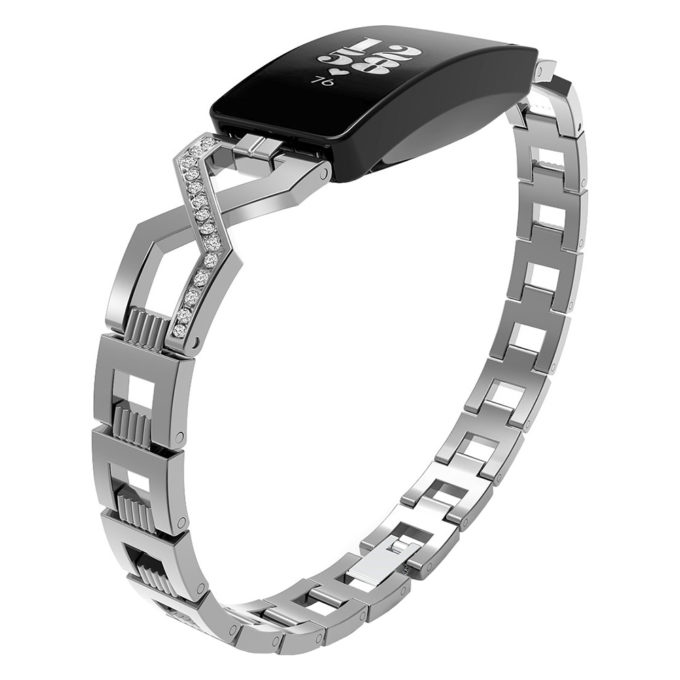 Fb.m91.ss Main Silver StrapsCo Alloy Metal Link Watch Bracelet Band With Rhinestones For Fitbit Inspire & Inspire HR