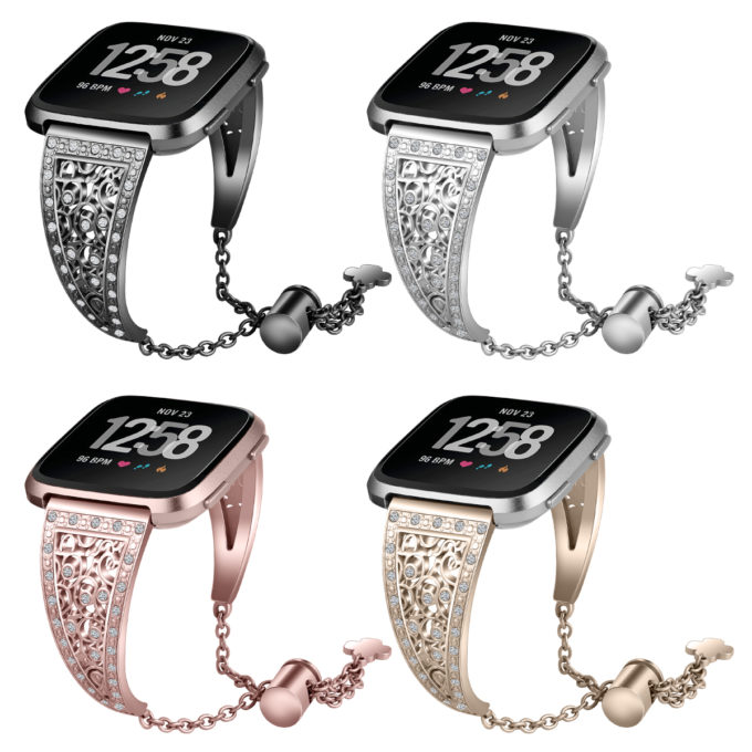 fb.m93 All Colour StrapsCo Stainless Steel Adjustable Bracelet with Rhinestones for Fitbit Versa