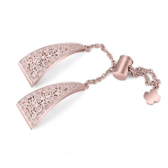 fb.m93.pg Angle Pink Gold StrapsCo Stainless Steel Adjustable Bracelet with Rhinestones for Fitbit Versa