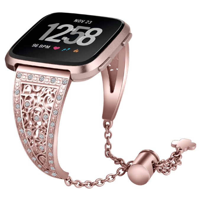 fb.m93.pg Main Pink Gold StrapsCo Stainless Steel Adjustable Bracelet with Rhinestones for Fitbit Versa