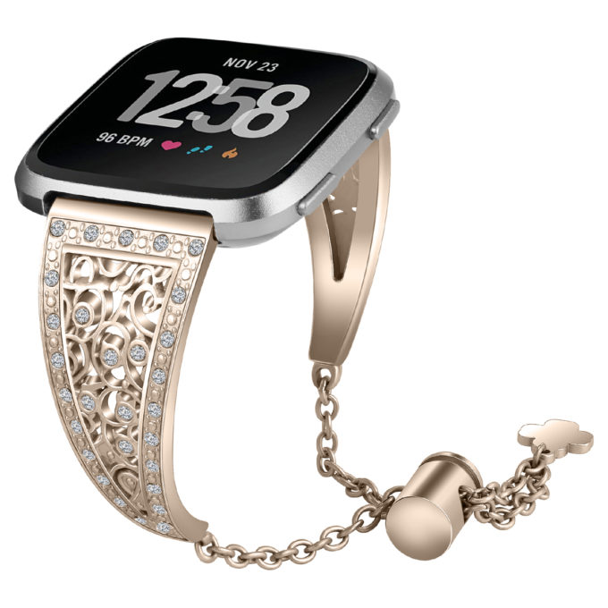 fb.m93.tg Main Retro Gold StrapsCo Stainless Steel Adjustable Bracelet with Rhinestones for Fitbit Versa