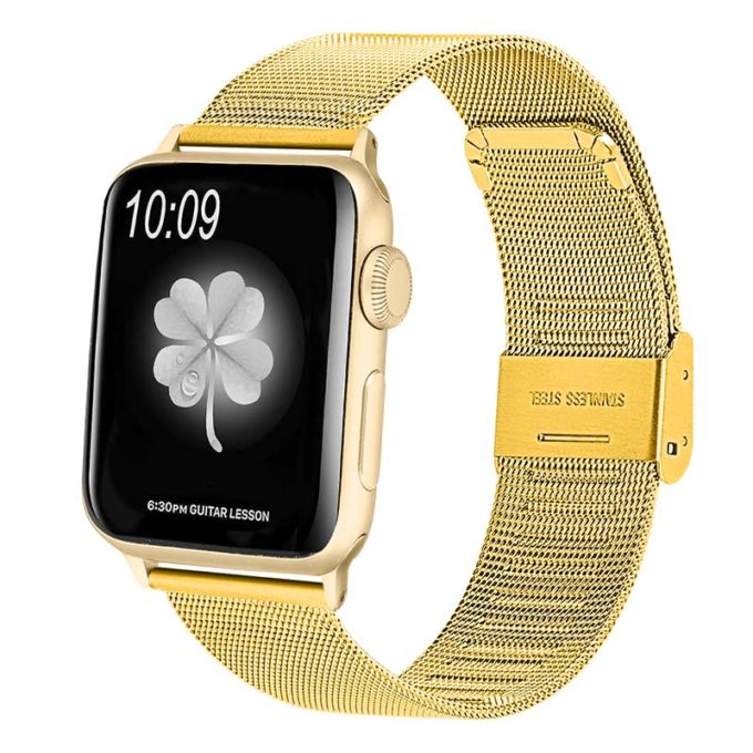 A.m2.yg Main Yellow Gold StrapsCo Stainless Steel Milanese Mesh Adjustable Watch Band For Apple Watch