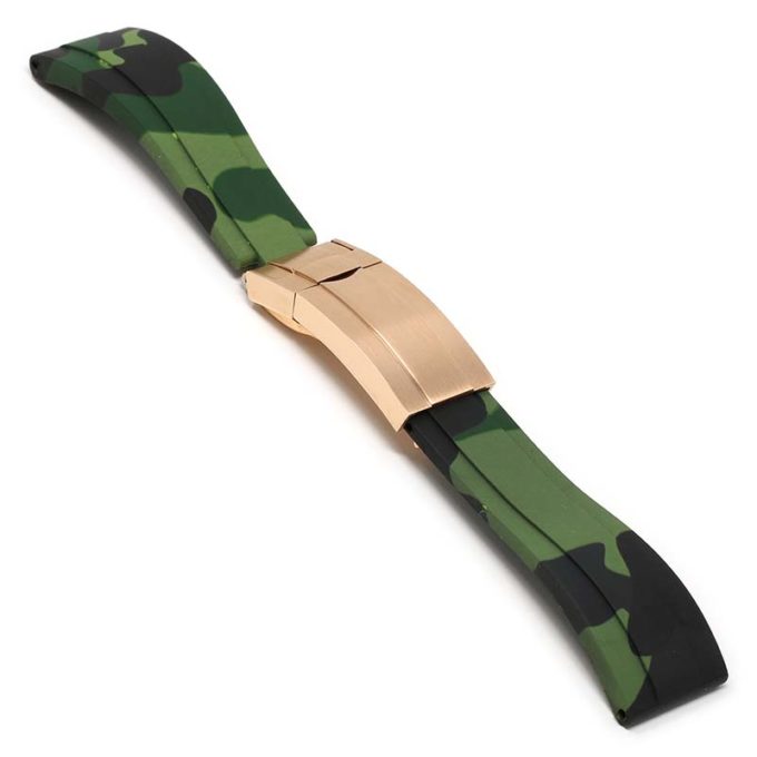R.rx4.11.rg Main Green Camo (Rose Gold Clasp) StrapsCo Silicone Rubber Camo Replacement Watch Bands Strap For Rolex With Straight Ends