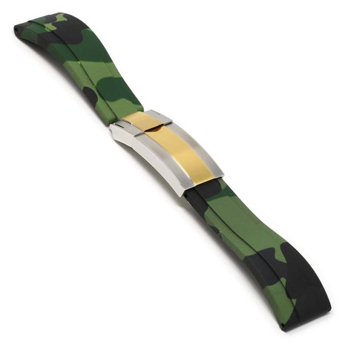 R.rx4.11.ss.yg Main Green Camo (Silver & Yellow Gold Clasp) StrapsCo Silicone Rubber Camo Replacement Watch Bands Strap For Rolex With Straight Ends