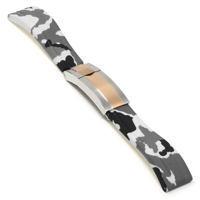 R.rx4.22.ss.rg Main White Camo (Silver & Rose Gold Clasp) StrapsCo Silicone Rubber Camo Replacement Watch Bands Strap For Rolex With Straight Ends