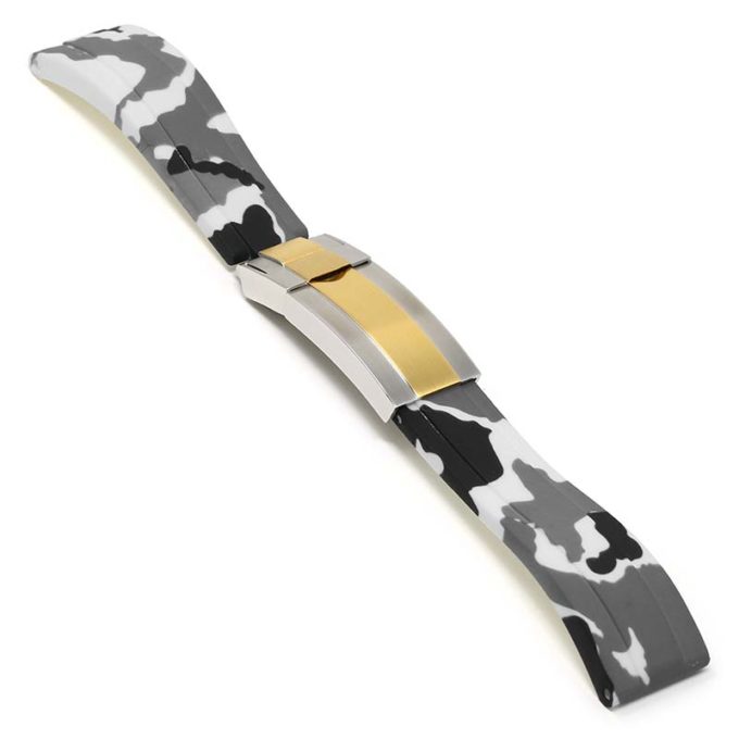R.rx4.22.ss.yg Main White Camo (Silver & Yellow Gold Clasp) StrapsCo Silicone Rubber Camo Replacement Watch Bands Strap For Rolex With Straight Ends